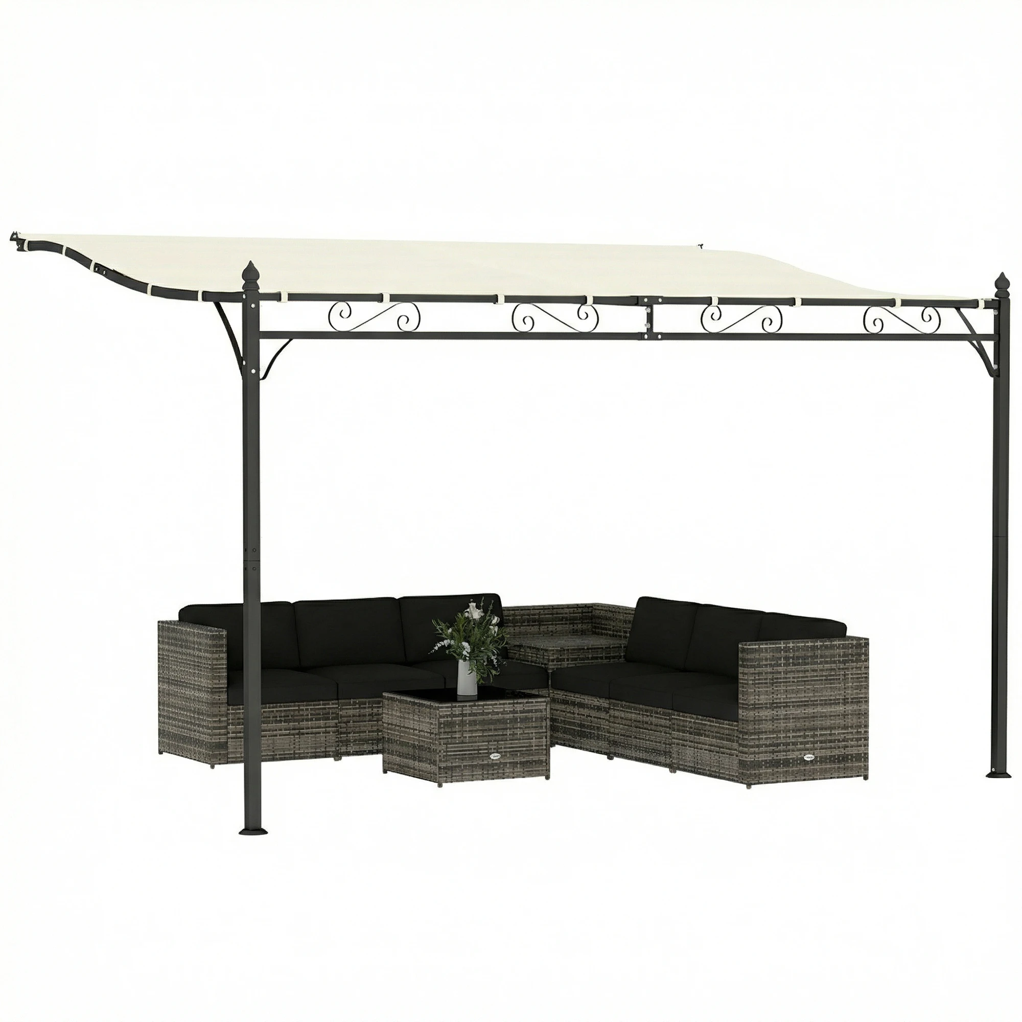 Pergola murale Outsunny 2,5x3,5 m avec toit incliné, structure en métal crème