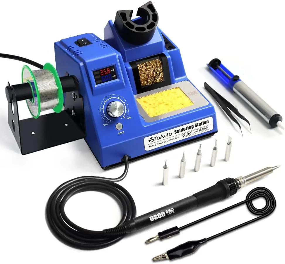 

DS90 Soldering Station, 90W Dual Temp Display, 302°F-842°F, 5 Tips, Anti-Static, Auto Standby, Blue