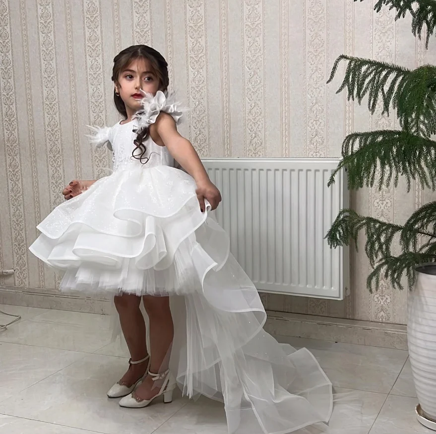 

Flower Girl Dresses For Wedding Fluffy White Birthday Gown Girls First Communion Dresses Kid 1-14T