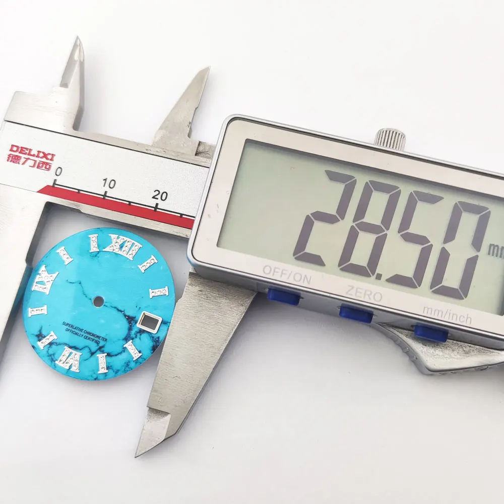 قرص nh35 28.5 ملم قرص ساعة قرص رخامي ماسي أرقام رومانية قرص أزرق يناسب ملحقات ساعة الحركة nh35nh36