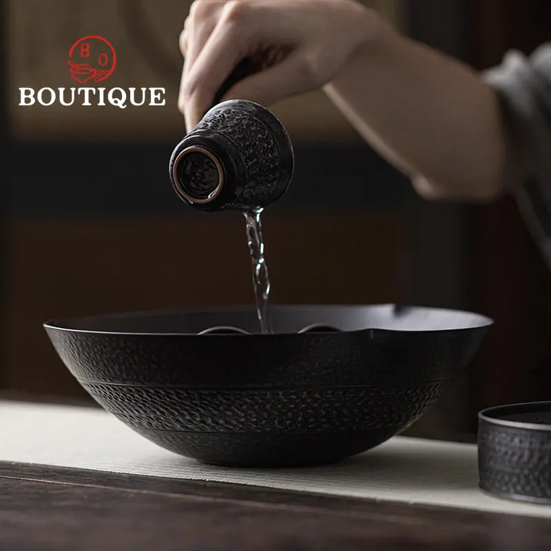 

Retro Coarse Pottery Tea Wash Bowl Handmade Ceramics Jianshui Silver Black Jumping Knife Crafts Kung Fu Tea Ceremony Accessories