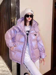 Colorful Winter Short Hooded Puffer Coat Glossy 90% White Duck Down Coat Stand-up Collar Warm Down Parkas Casual Puffer Jacket