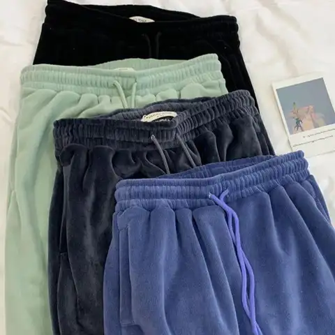 Pantalons de sport décontractés épais en velours pour femmes, pantalons à jambes larges pour l'hiver, cravates amples, pantalons de couchage Harren