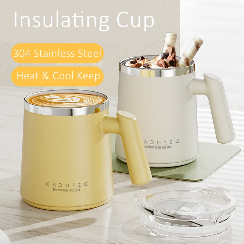 430ml LFGB Certificated 304 Stainless Steel Mug Office Coffee Tea Milk Water Cup Heat and Cold Insulating Bottle with Dustproof