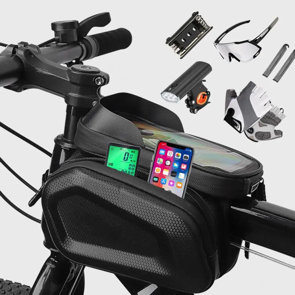 7Inch Frame Front Tube Cycling Bag Touchscreen Bicycle Waterproof Phone Case Holder Mountain Bike Saddle Bag Hard Shell Bike Bag