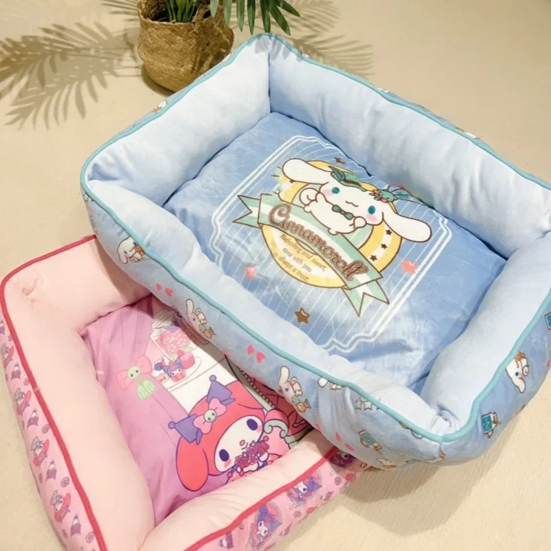 Cartoon Super Soft Dog Bed Plush Cat Mat Kuromi Cinnamoroll Small and Large Size Lambswool Kennel Bichon Pet Bed Mat Supplies