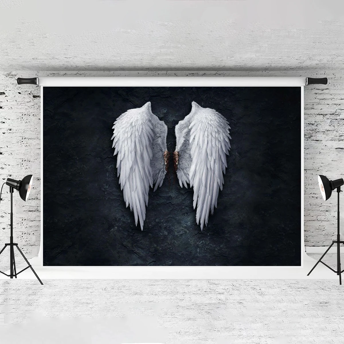 White Angle Wings Art Backdrop Night Bar Photography Famous Photo Shoot Banner Decorations Art Exhibition Home Office Party