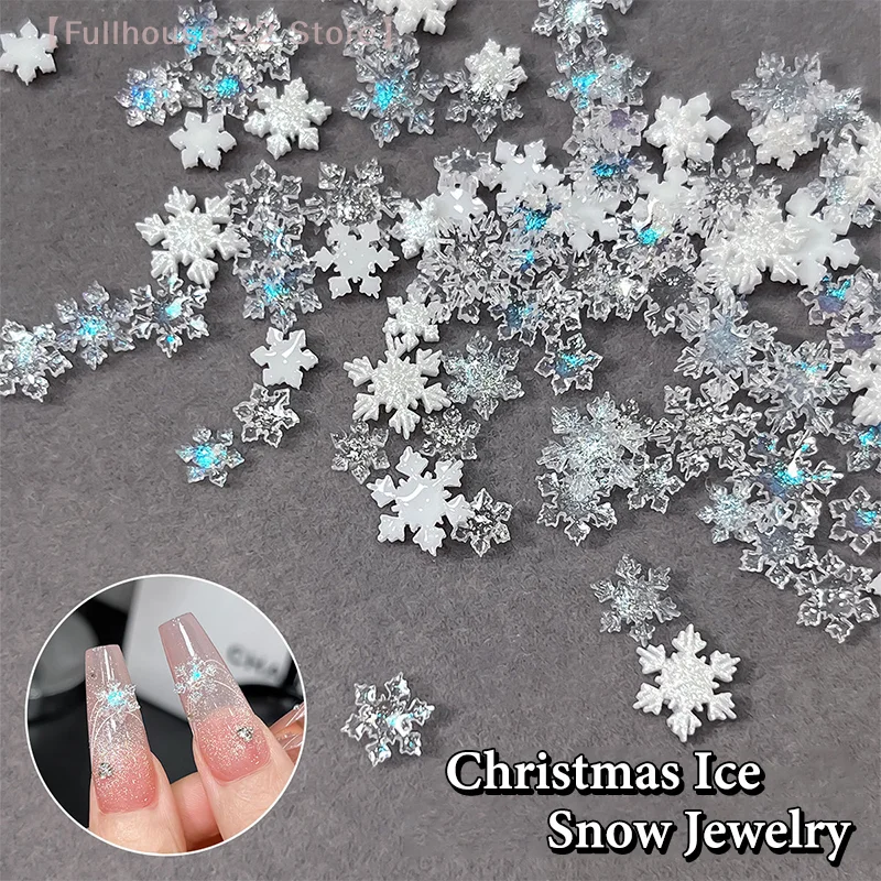 【MAX-22】50 قطعة عيد الميلاد تألق أبيض شفاف ندفة الثلج مسمار السحر اكسسوارات بريق الراتنج الثلوج مسمار الديكور #1