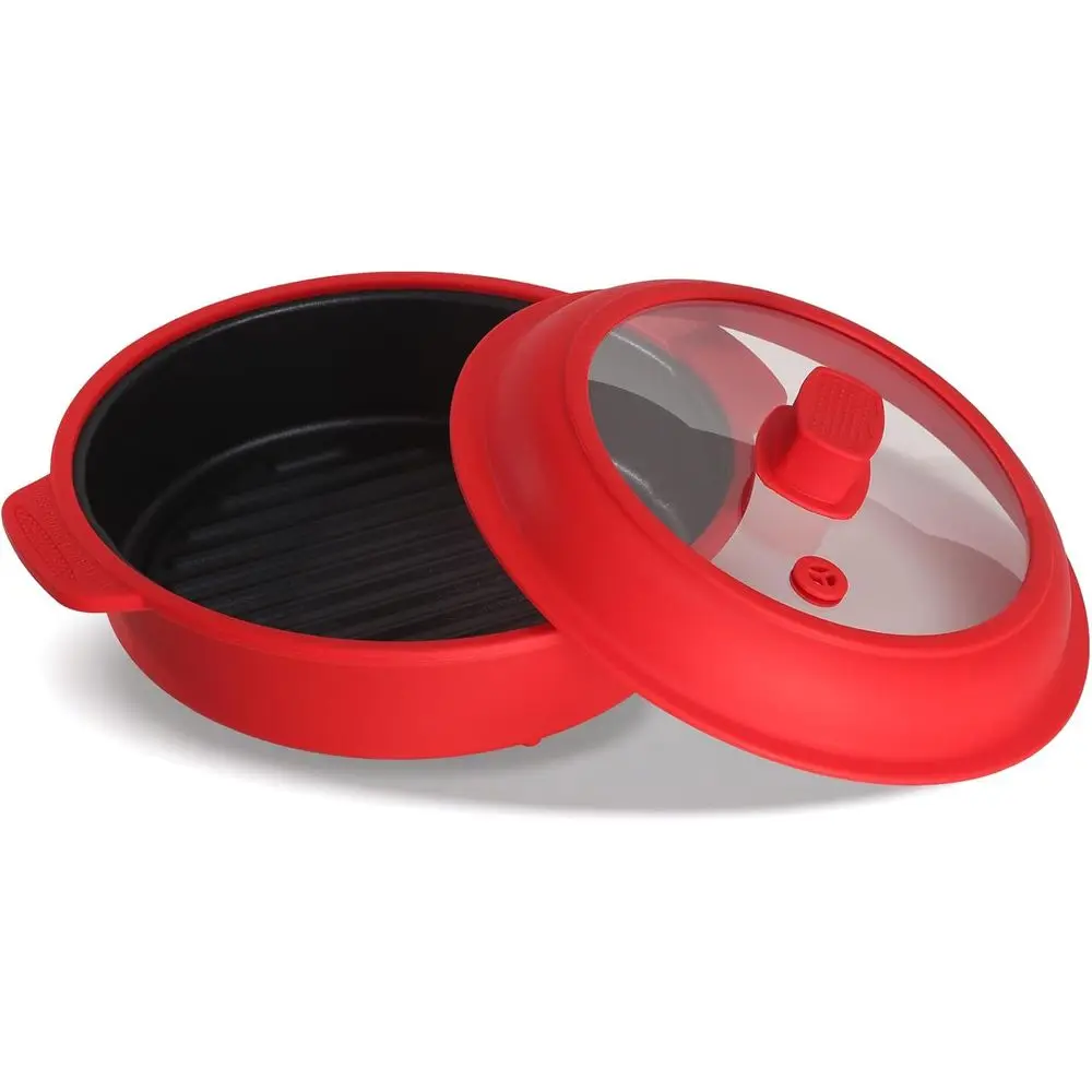 

Microwave Grill Pan, ry Griddle Crisper Pan with Lid or Grilling and Crisping oods Microwave Silicone Cookware or Meat Sandwich