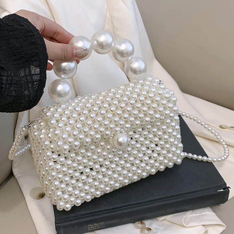 

Handmade beaded Handbag Pearl Evening Clutch Bag With Beaded Strap Wedding Party Luxury purse And Women Shoulder Crossbody Bags