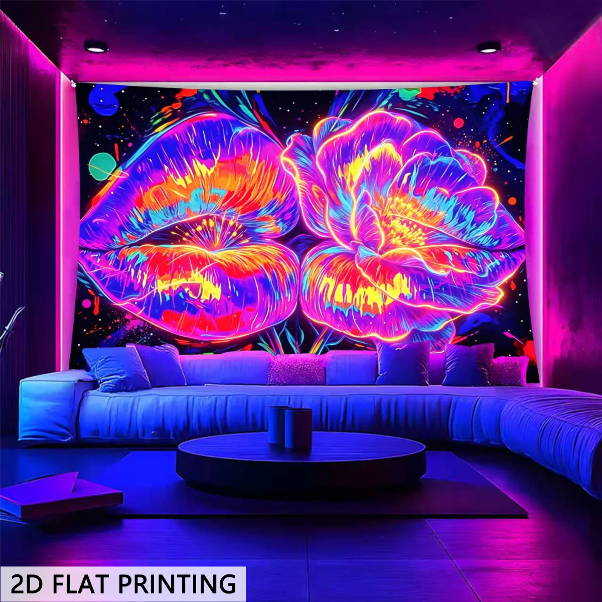 Bohemian Neon Floral Tapestry Wall Hanging Psychedelic Flower Print Abstract Vibrant Rave Art Mural Polyester Home Decor Room De