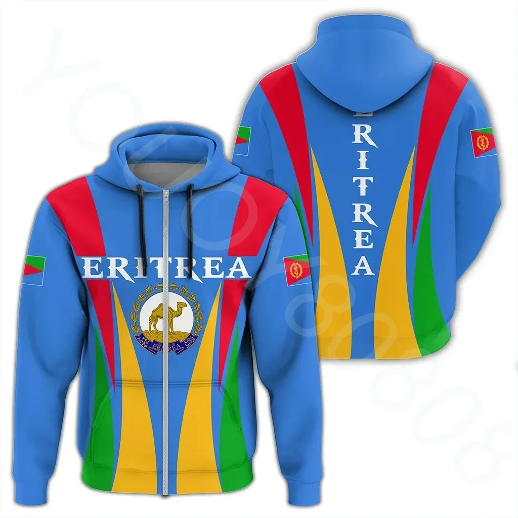 Men's Apparel Print Street Harajuku Casual Pullover Sweater African Zone Hooded Zip-Up Eritrean Hoodie - Apex Style