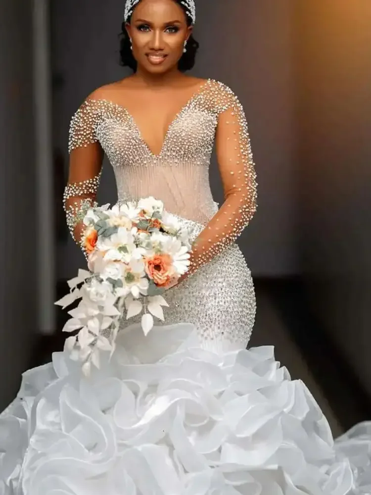 

Свадебное платье с круглым вырезом и блестящими бусинами и пайетками по индивидуальному заказу, со шлейфом и бантом, свадебное платье русалки со съемным шлейфом