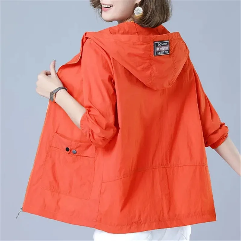 Women Ice Silk Sun Protection Clothing 2024 Summer New Anti-Ultraviolet Coat Female Hooded Jacket Zipper Loose Outerwear T062