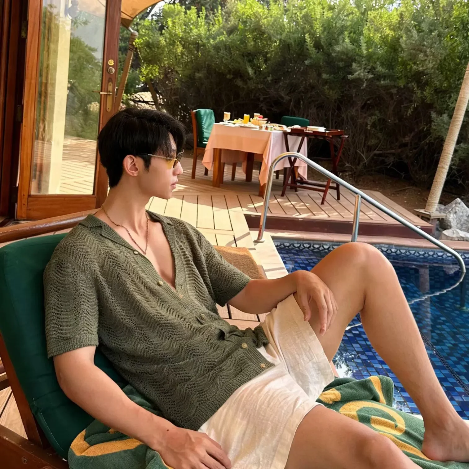Male Sexy Cuban Collar Hollow Shirts Tops Men Knit Vintage Beach Holiday Tropical Blouse Tees Casual Senior Mature Charm Tops