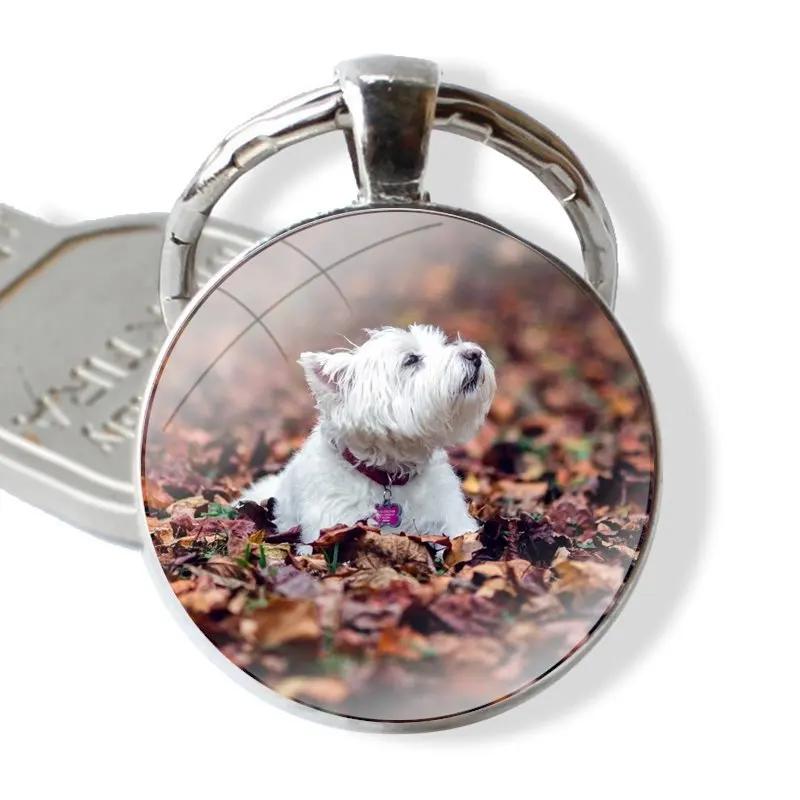 Keychain Glass Cabochon Metal Pendant Classic Men\'s Women\'s Keyring West Highland Terrier Westie Dog