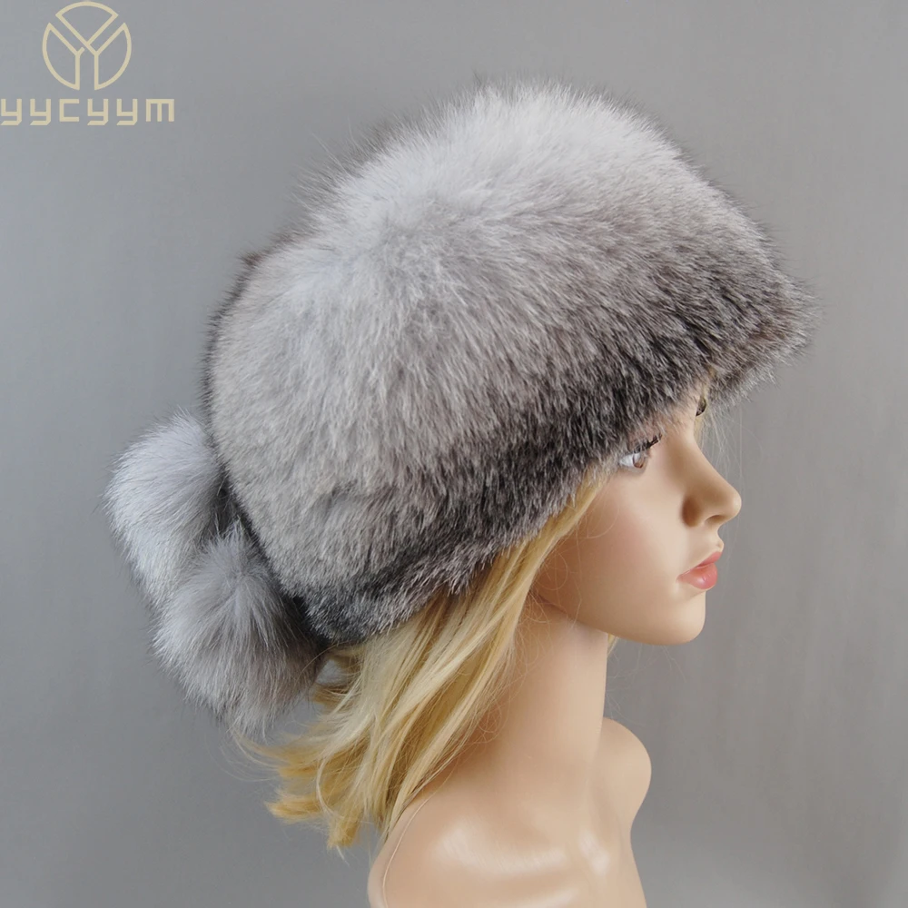 2025 Real Fur 100% Fox Skin Russian Businessmen Pilot Bombers Full Mao Women hat Ushanka Winter Ear Guard Hat Raccoon Fur Cap