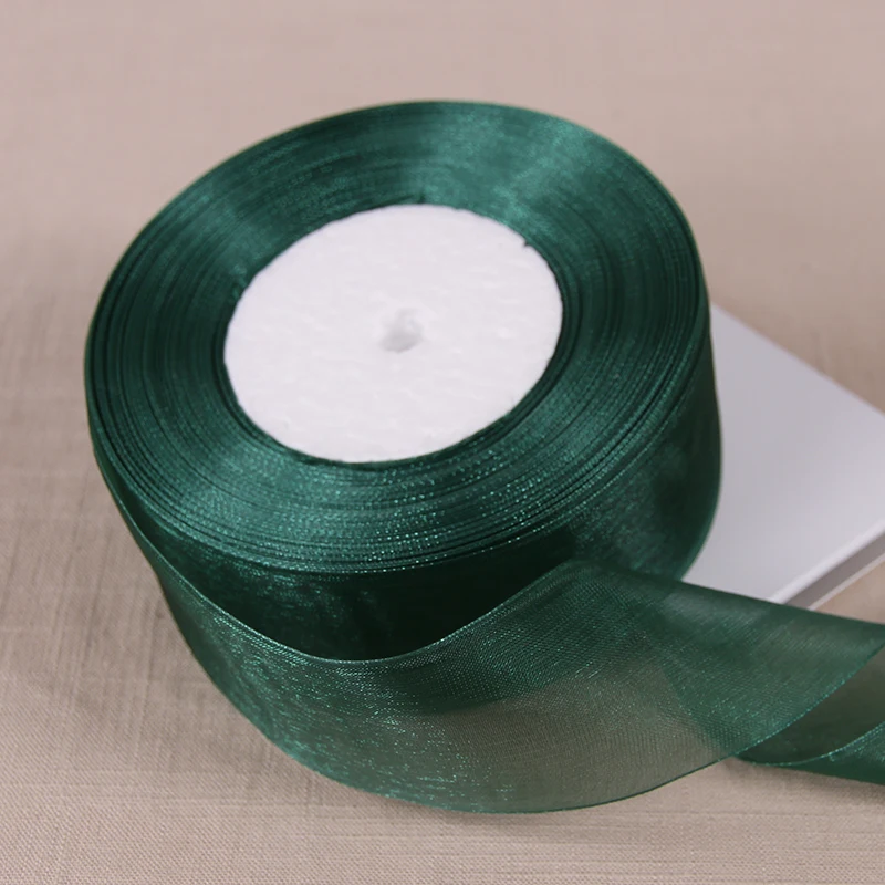 12mm 15mm 20mm 25mm 40mm 50mm Dark Green Transparent Organza Ribbons DIY Crafts Fabric Christmas Wedding Birthday Party Decor