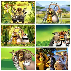 MADAGASCAR Birthday Party Decoration Backdrop Curtain Jungle Wildlife Flag Used for Baby Baptism Party Supplies vinyl Backdrop
