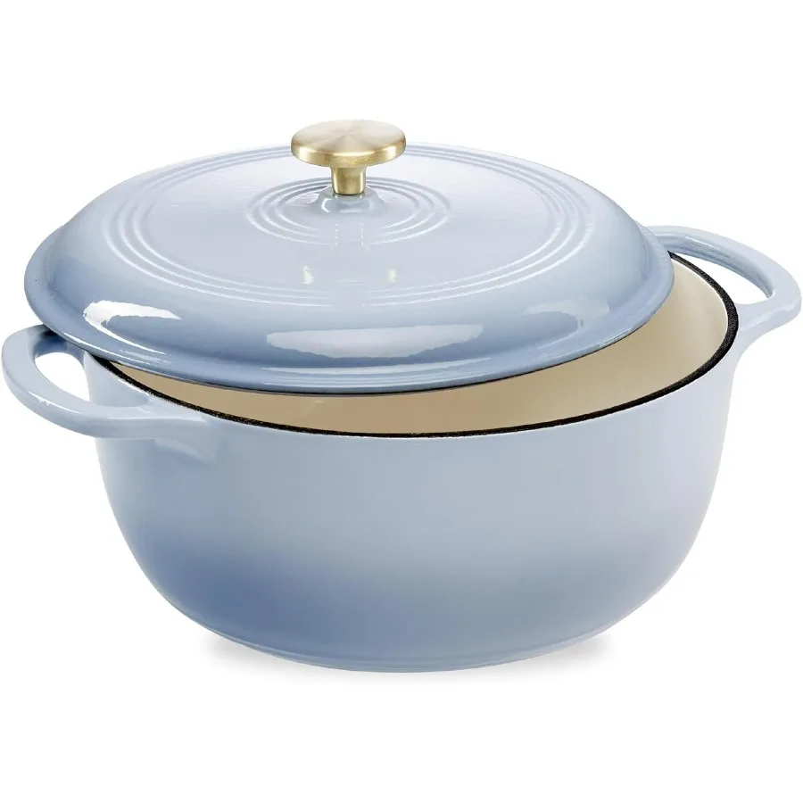 7.5 Quart Enamel Cast-Iron Round Dutch Oven, Family Style Heavy-Duty Pre-Seasoned Cookware for Home, Kitchen, Dining Room, Oven