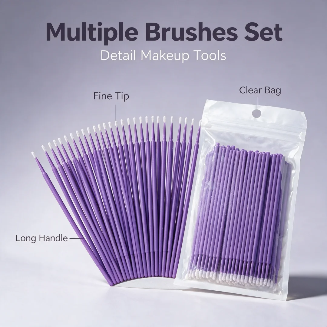 GUOXIAONIU 100pcs/bag Purple Micro Brushes Cotton Swab Eyelash Extension Eye Lash Glue Cleaning Brushes Applicator Sticks Makeup