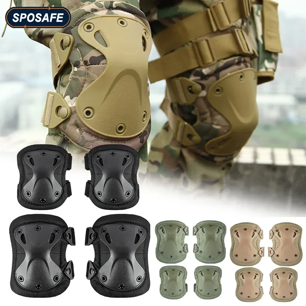 

4Pcs/Set Tactical Combat Knee Elbow Pads Set Outdoor CS Paintball Game Cycling Safety Skateboarding Gear Knee Protection Guard