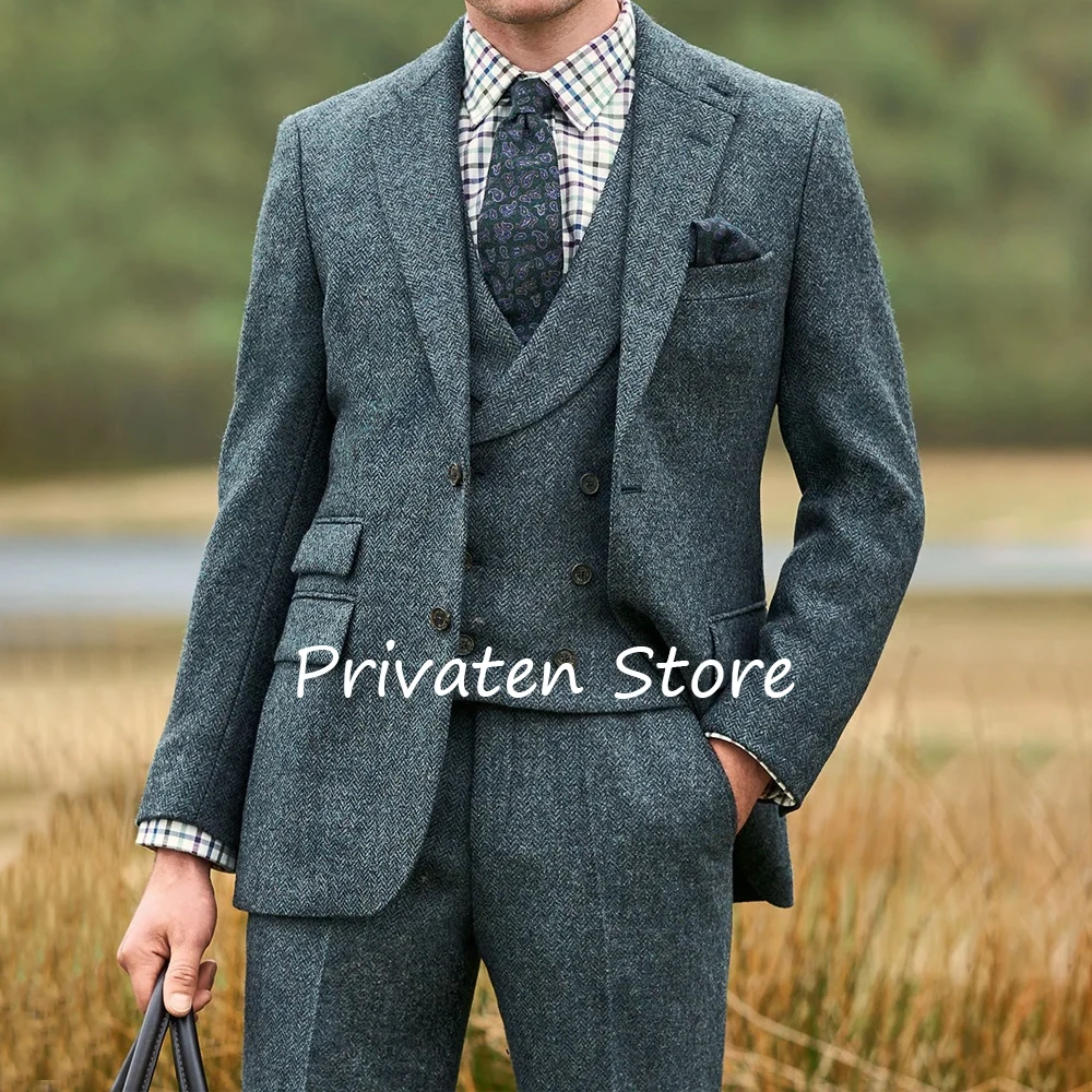 Men's Herringbone Three-Piece Suit Men's Slim Fit Suit Luxury Man Set Mens Suites Elegant Sets Formal Mens Suits ، Clothing Male