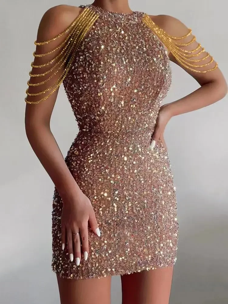 

Luxury Sexy Diamond Evening Dress Fashion Tassel Sequins Decor Dress with Rhinestones Women Banquet Party Wrapped Hip Dresses