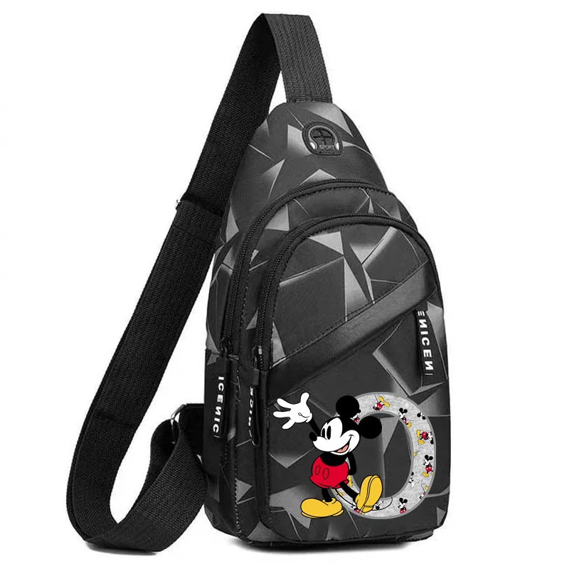 Bolsa mensageiro mickey mouse masculina, A-Z, 26 letras inglesas, ombro único, mochila casual, esportiva, disney