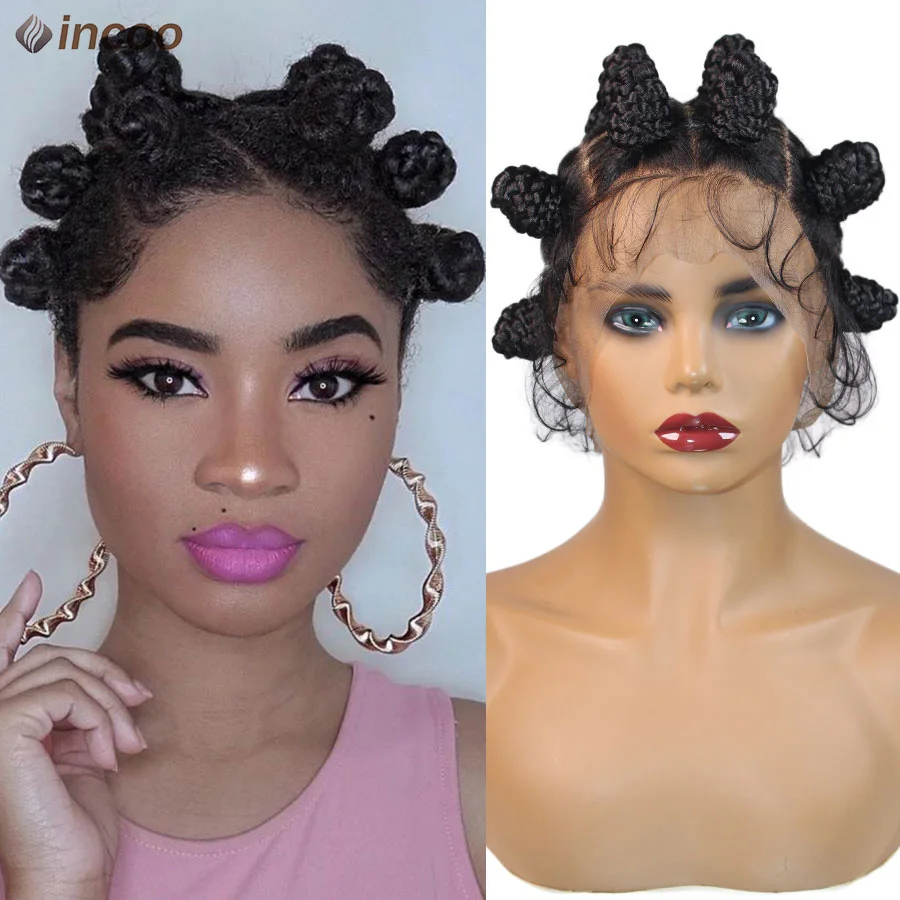 New Arrival Synthetic Bantu Knot Braided Wigs HD Full Lace Wig for African Black Women Knotless Box Braiding Wigs with Baby Hair