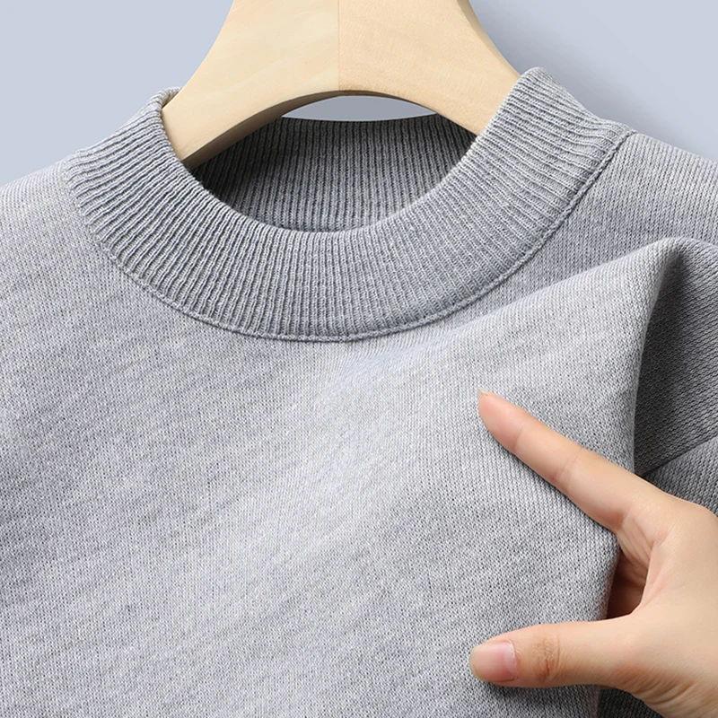 Winter New Men\'s Knitted Sweater with A Half High Collar Solid Color Plush and Warm Knitted Lining Top Casual and Versatile Top