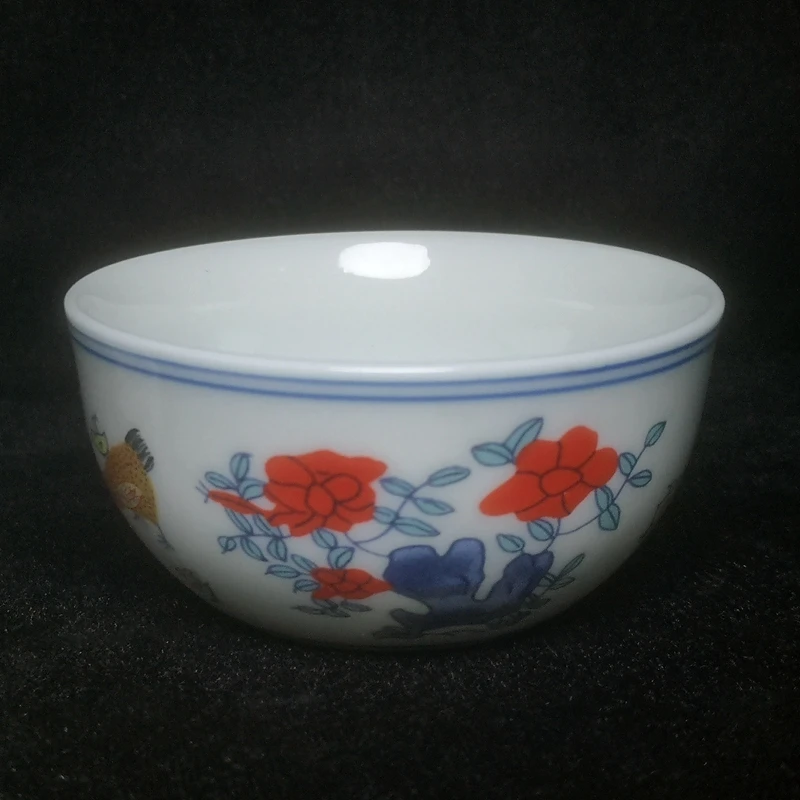 YIZHU CULTUER ART Size 3.2 Inch Collection Old Chinese Famille rose Porcelain Painting Flower Chicken Cup Bowl Decoration Gift