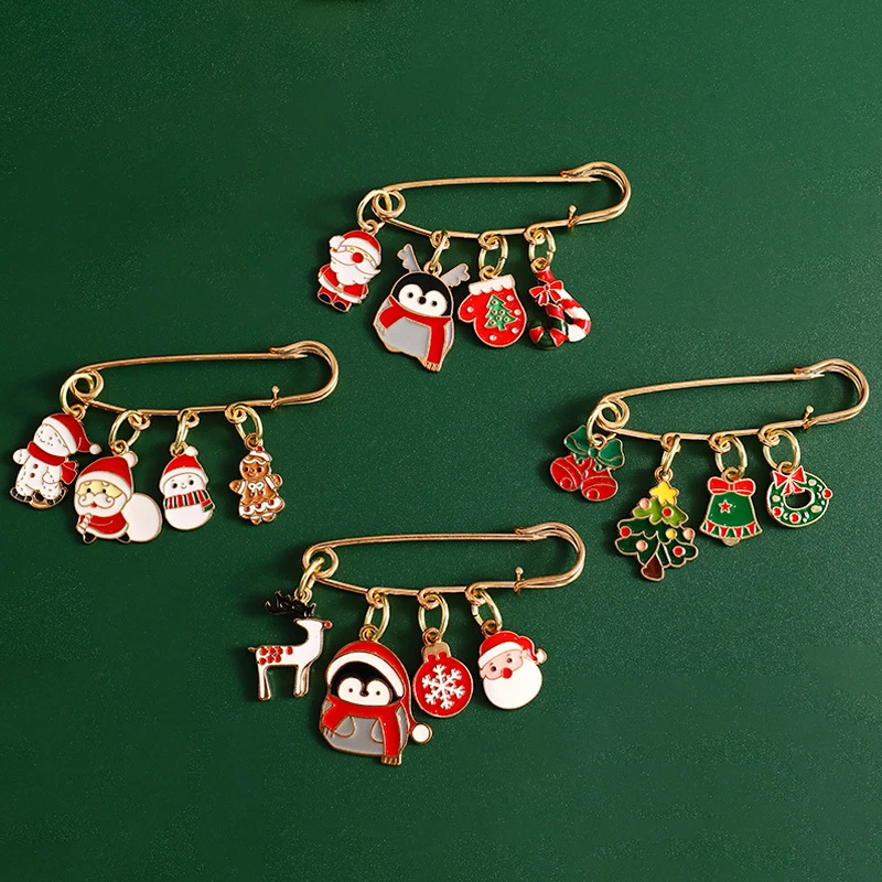 Christmas Brooches Cartoon Elk Santa Claus Xmas Tree Snowman Pins Versatile Exquisite Corsage Clothing Accessories Gifts