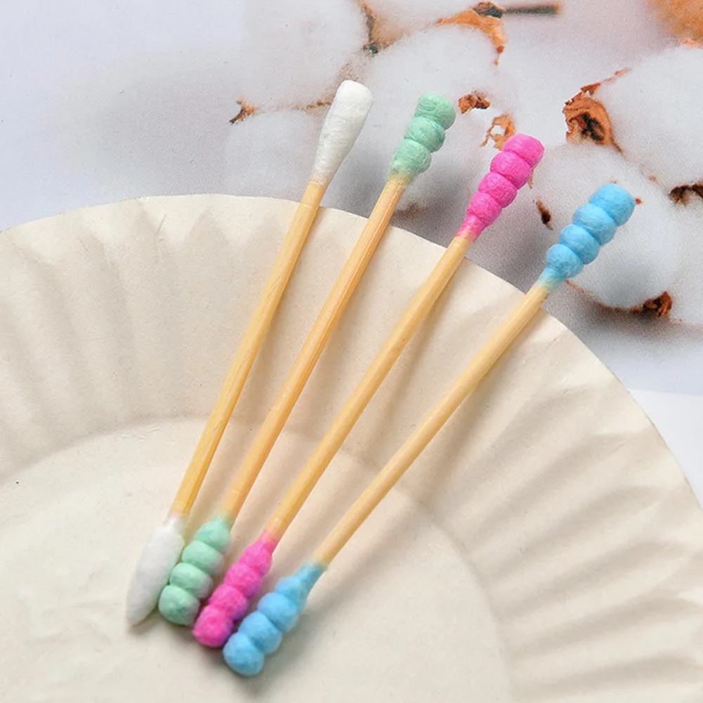 100PCS Disposable Cleansing Cotton Sticks Double Head Dust-free Swabs Ear Pick Cotton Buds With  Thread Makeup Tool Accessories