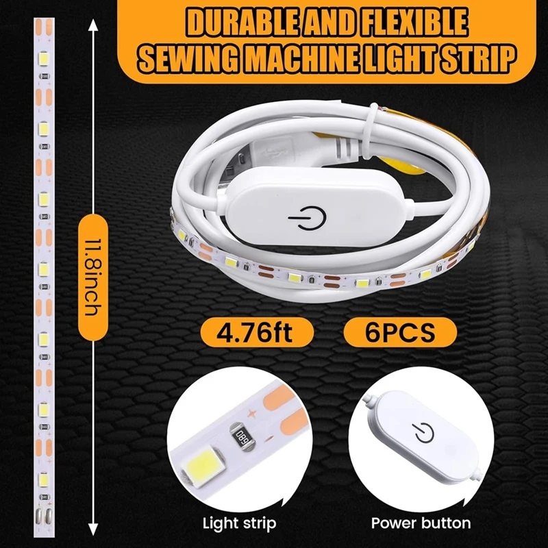 

Комплект из 6 светодиодов для швейной машины с сенсорным диммером, светодиодная лента для швейной машины диаметром 11,8 дюйма с 108 светодиодами-A50M