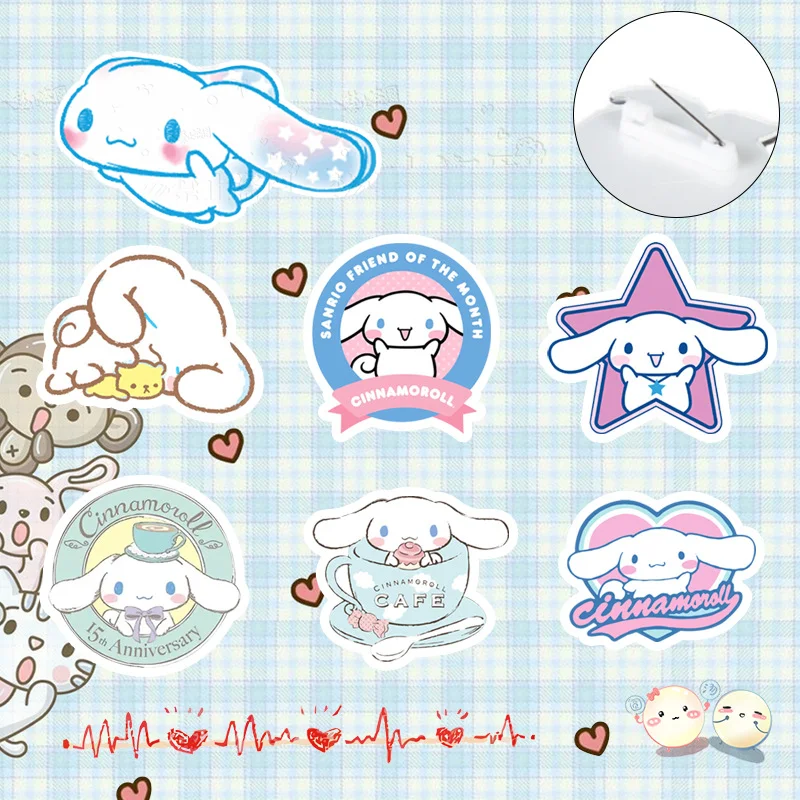 

7 Pcs Cute Cartoon Sanrio Acrylic Badge Chest Badge Cinnamoroll Kuromi Melody Hello Kitty Brooch Backpack Pendant Gift Anime