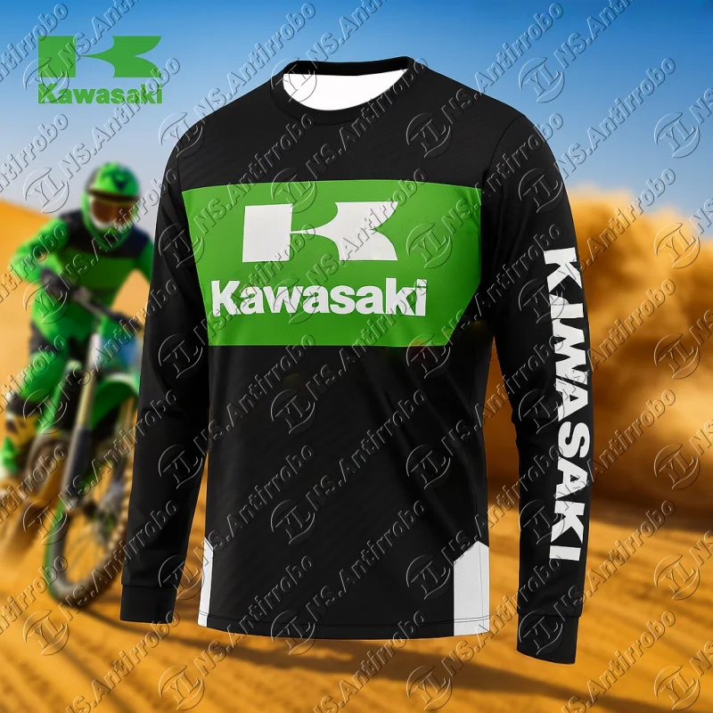 

Kawasaki Motorcycle Racing Jersey for Men Long Sleeve Breathable Quick Dry Comfortable Shirt for Dirt Bike and Mountain Riding