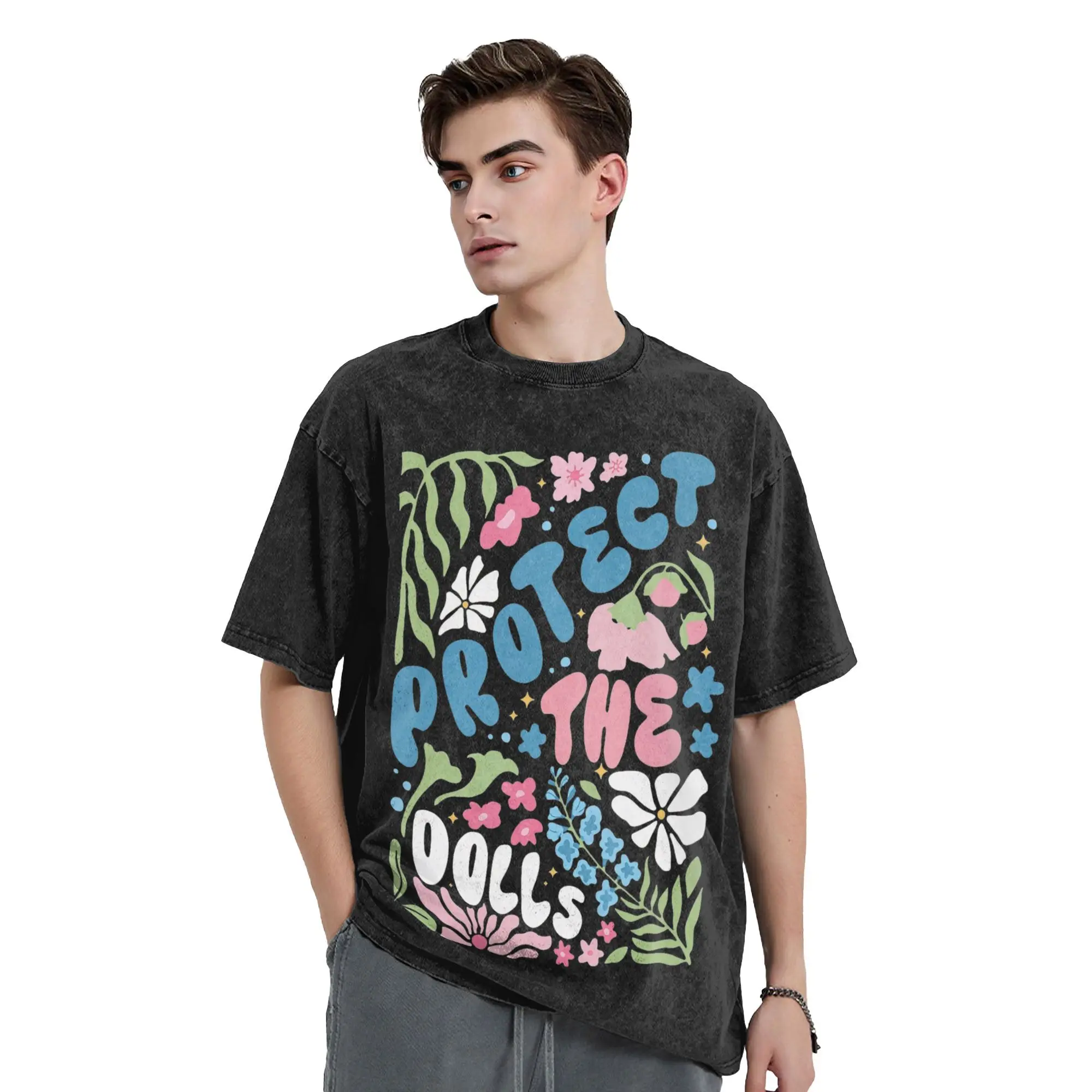 

Protect The Dolls T Shirt Hip Hop Washed Short Sleeve T-Shirt LGBTQ Supporters Fashion for Men Women Graphic Printed Tee Shirt