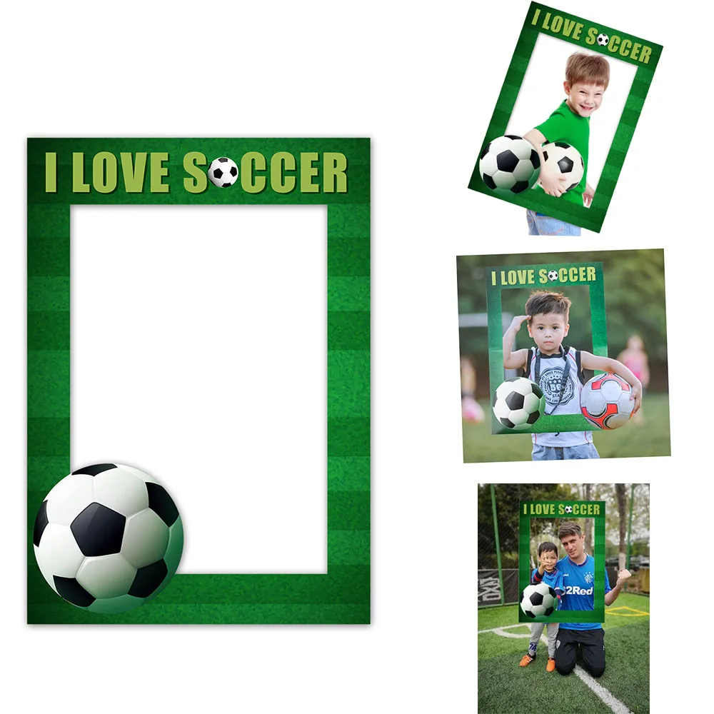 Photo Ornament Football Photo Fram I Love Soccer Paper Photo Booth Selfie Frame Boys Football Theme Birthday Party Decor Supplie