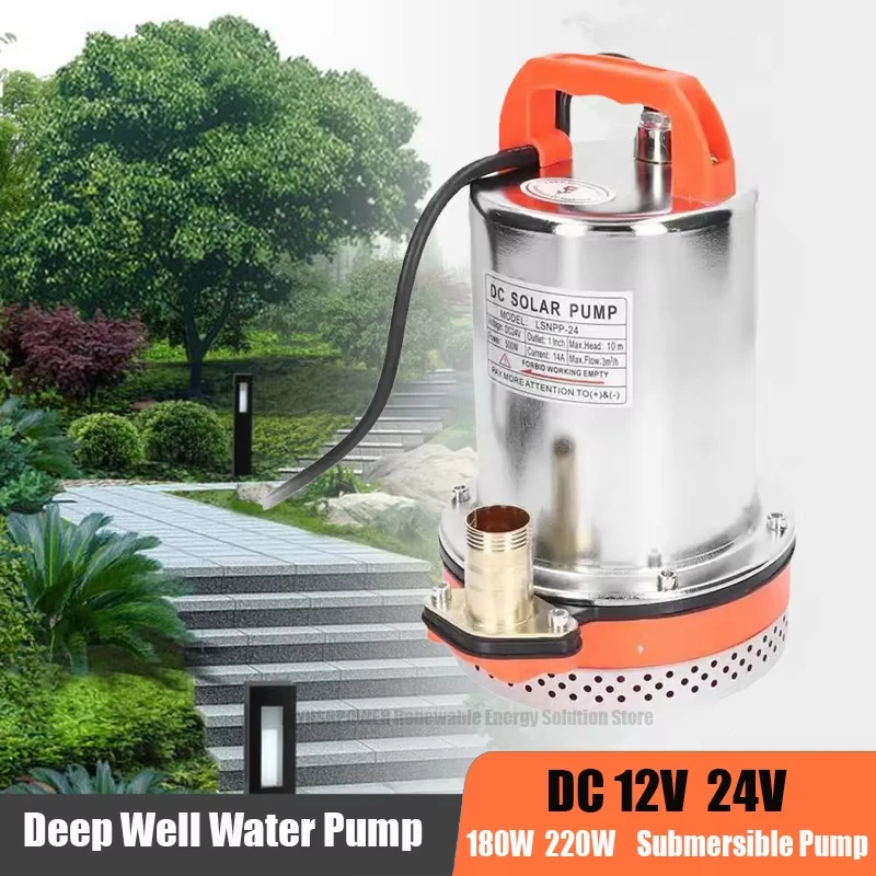 

DC 12V 24V 3m³/h Flowing 180W Submersible Pump Deep Well Water Pump Copper Garden Irrigation Solar Water Pumps For Home Garden