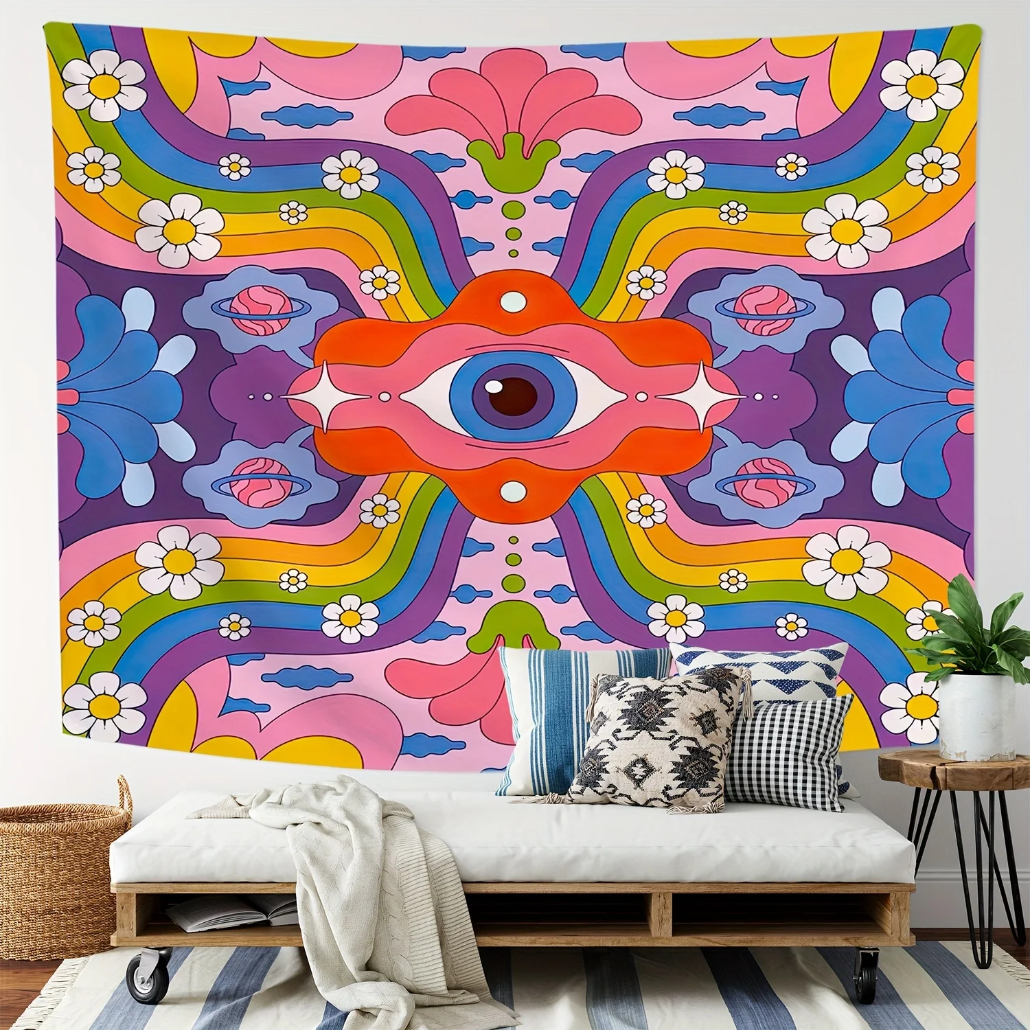 VIKAMA مسحور العين العملاقة مخدر نسيج قوس قزح البوهيمي غرفة المعيشة الجدار الشنق الموسيقى ديكور غرفة المنزل