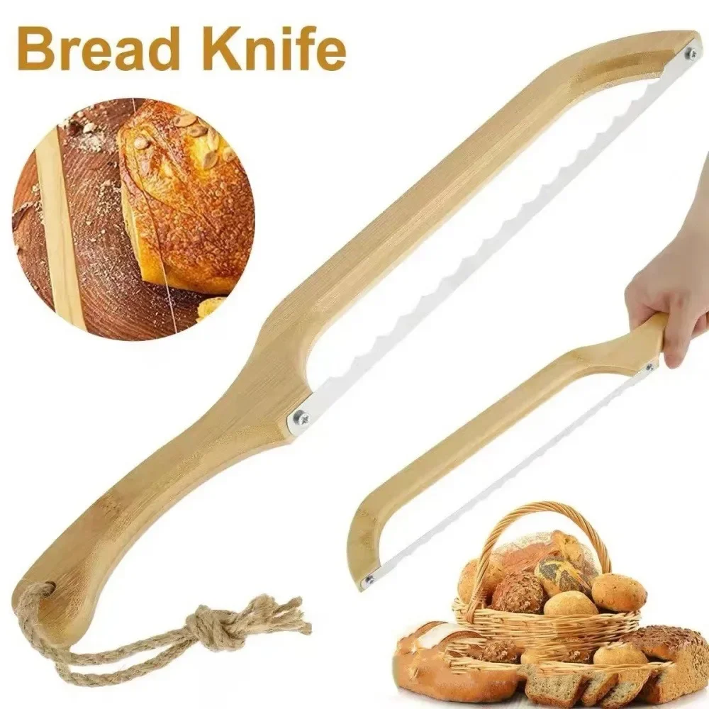 ANYOHOE Wooden Handle Bread Cutter Stainless Steel Serrated Bagel Bread Slicer Baking Pastry Bread Knife Cutting Tools