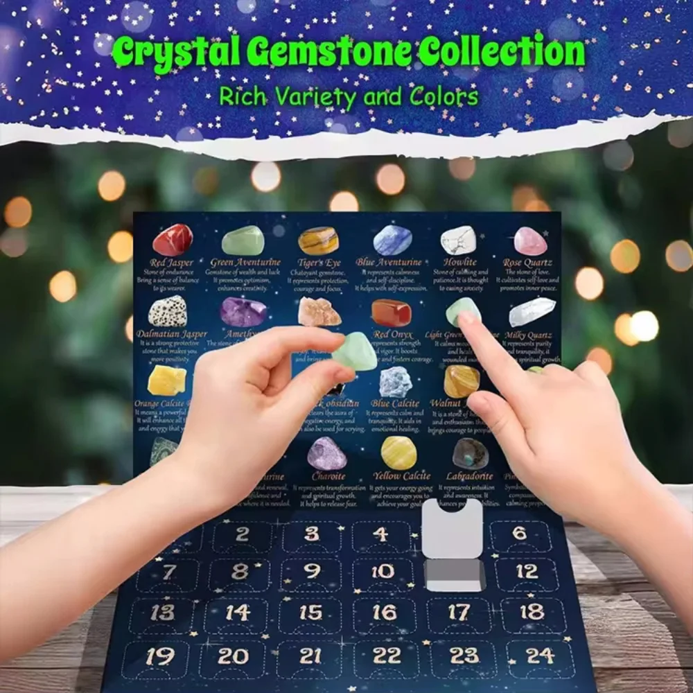 Christmas Advent Calendar Natural Crystal Gemstones Collection Box 24 Days Countdown Calendar Crystal Stone Gift Box for Kids