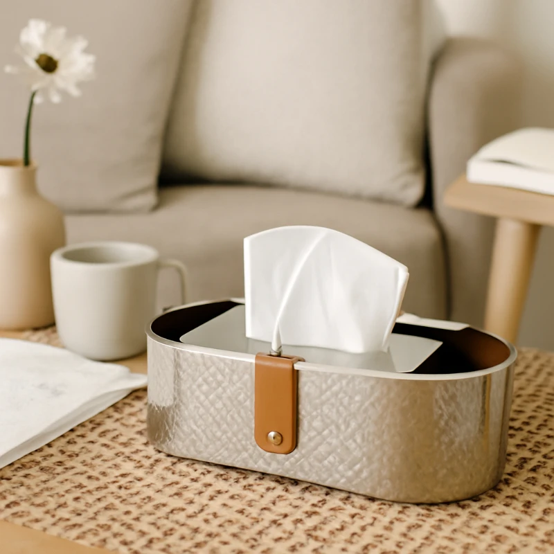 

Stainless Steel Tissue Box Light Luxury Style Living Room Coffee Table Napkin Holder Remote Control Storage Organizer for Home