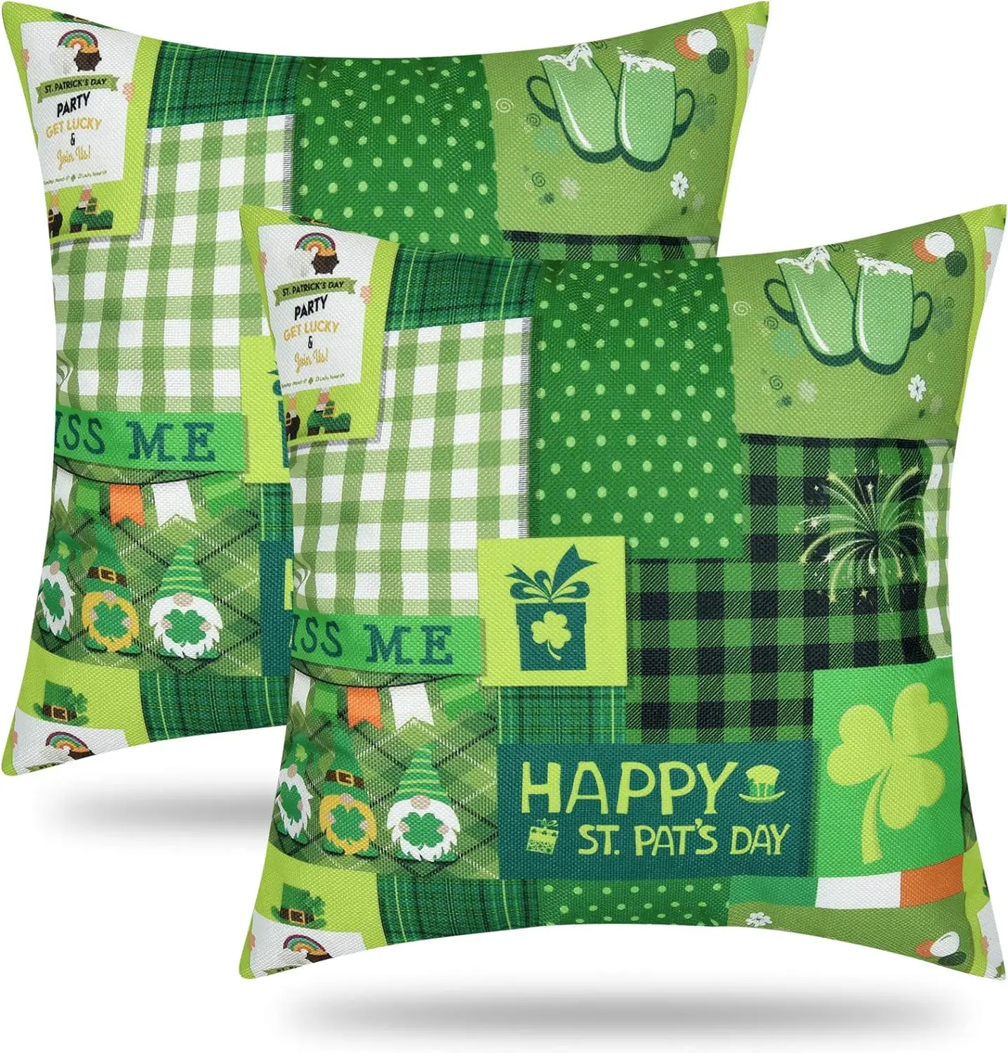 Set of 2 St Patrick's Day Throw Pillow Cover Decorations Pillowcase Green Clovers Cushion Cover for Sofa Couch Cushion Case