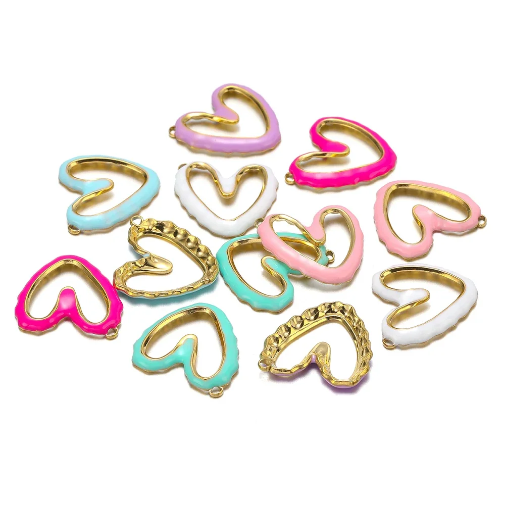 5pcs Stainless Steel Candy Color Hollow Heart Charms Pendant DIY Jewelry Findings Women Anklet Making Necklace Bracelet Supplies