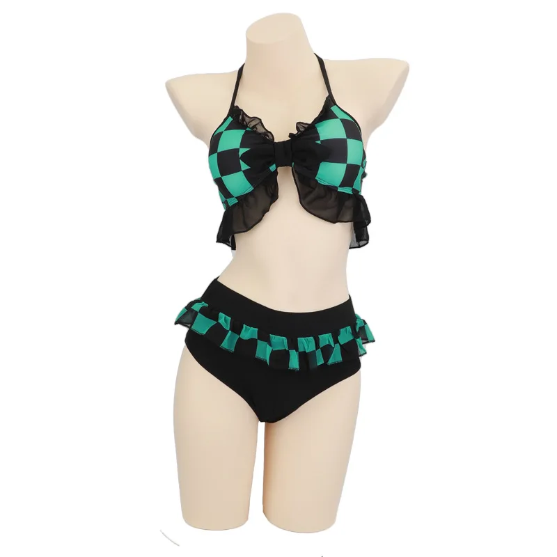 Demon Slayer: Kimetsu No Yaiba Zenitsu Tanjiro Split Swimsuit for Women Sexy Slim Cosplay Beach Quick-Drying Bikini Swimsuit