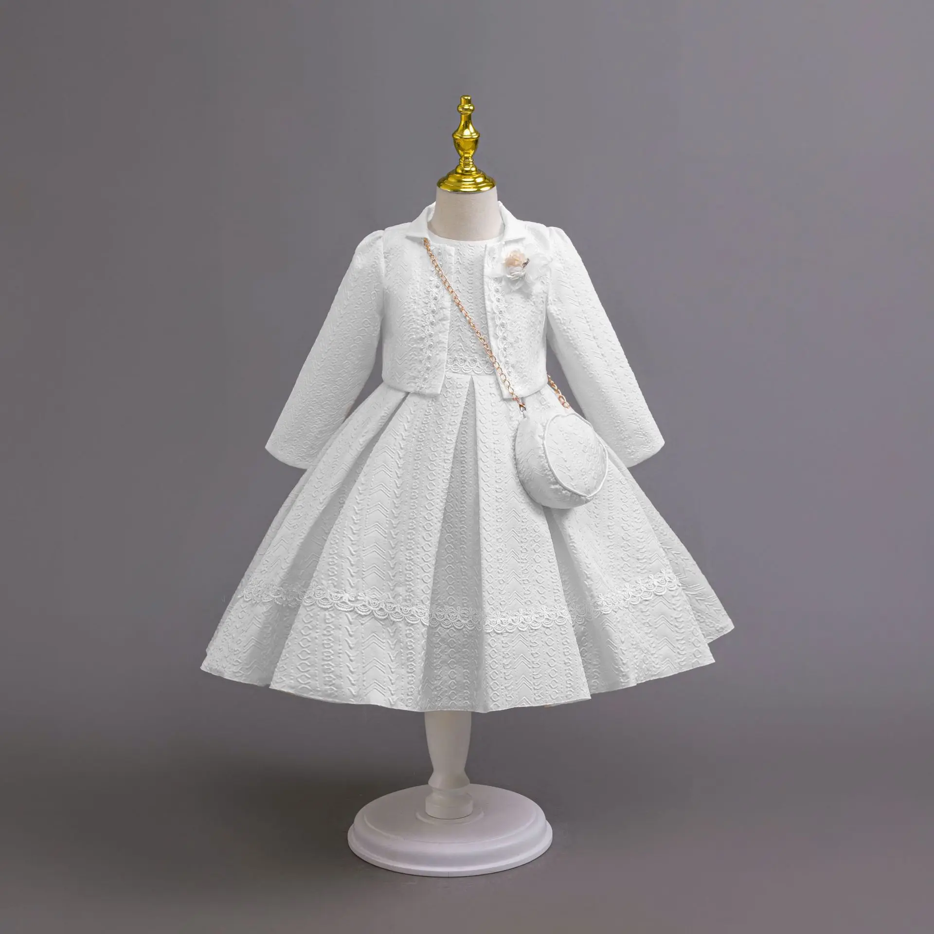 HETISO Autumn/Winter Long Sleeve Girl Party Dress Elegant Lace Christmas Formal Gown Gift with Bag for Kids Children 2-8Y