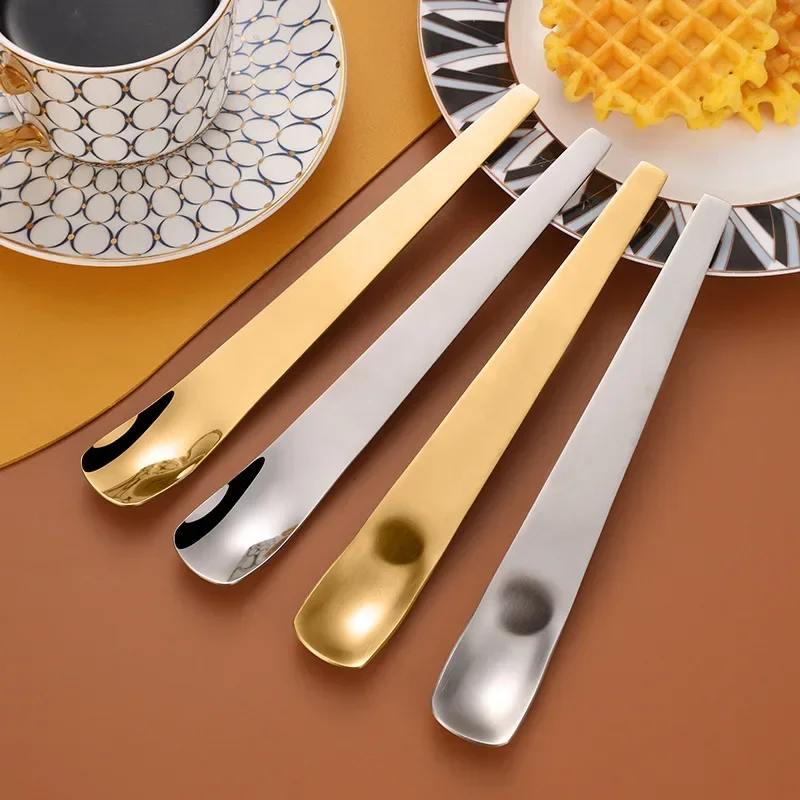 2PCS 304 Stainless Steel Spoon with Thick Long Handle, Dessert Cake, Bread, Cheese Spoon, Flat Head, Mixing Cat Food Spoon