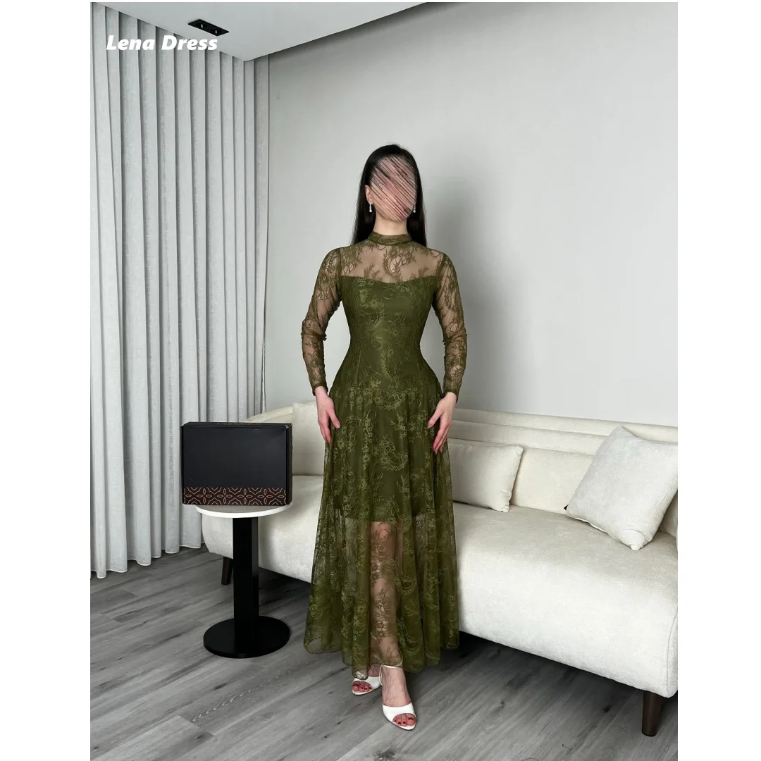 

Lena Evening Dresses Woman Elegant Dress Luxury Women's Evening Dresses Embroidered Lace Customized Round Neck Long Sleeves Prom